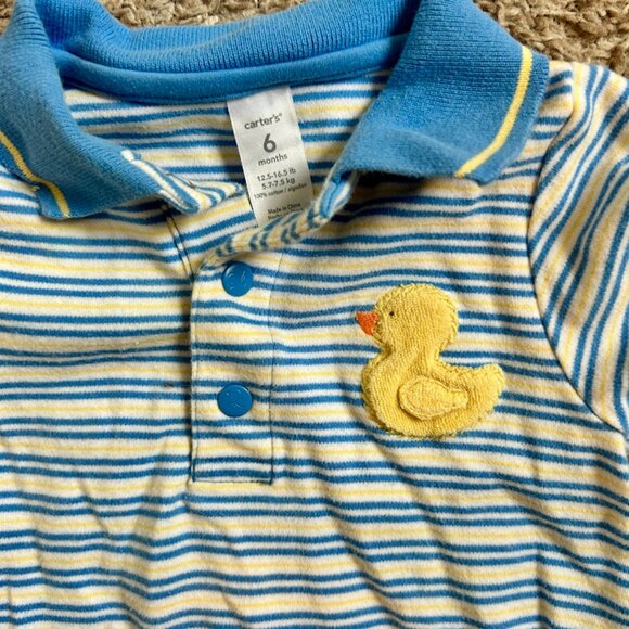 Carter's Rubber Duck Striped Jumper I Size 6M I Blue, Yellow & White Stripes - Picture 3 of 6